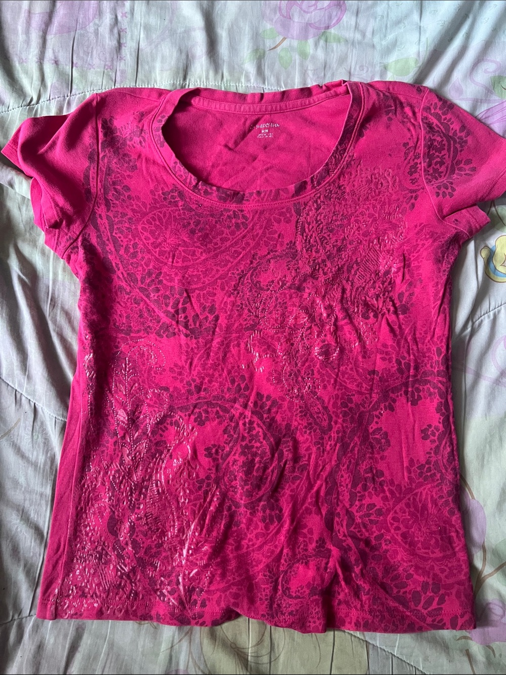 Vintage- Gymboree Hot Pink Short Sleeve Scoop Neck Tee with Subtle Paisley Print